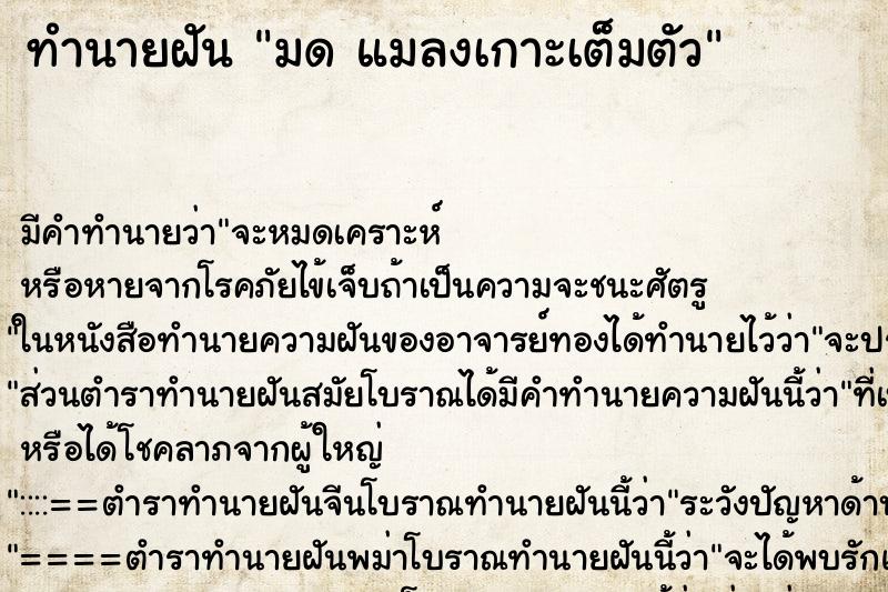 ทำนายฝันทำนายฝันมดแมลงเกาะเต็มตัว
